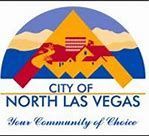 City of North Las Vegas logo with mountains, sun, and skyline in blue, gold, red, and white