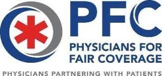 PFC logo with red asterisk in gray circle and blue “PHYSICIANS FOR FAIR COVERAGE” text