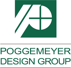 Poggemeyer Design Group logo with green geometric symbol and company name in green text