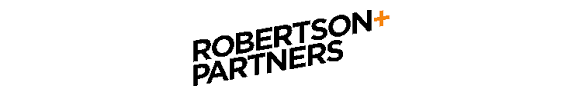 Robertson Partners logo in black text with a small orange plus sign on a white background