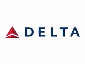 Delta Airlines logo in red and blue on a white background