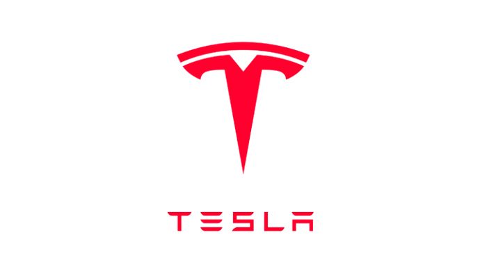 Tesla red logo on a white background