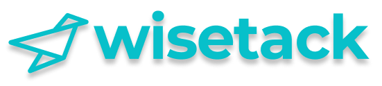Wiseteack logo in teal and gray text with a stylized paper plane icon.