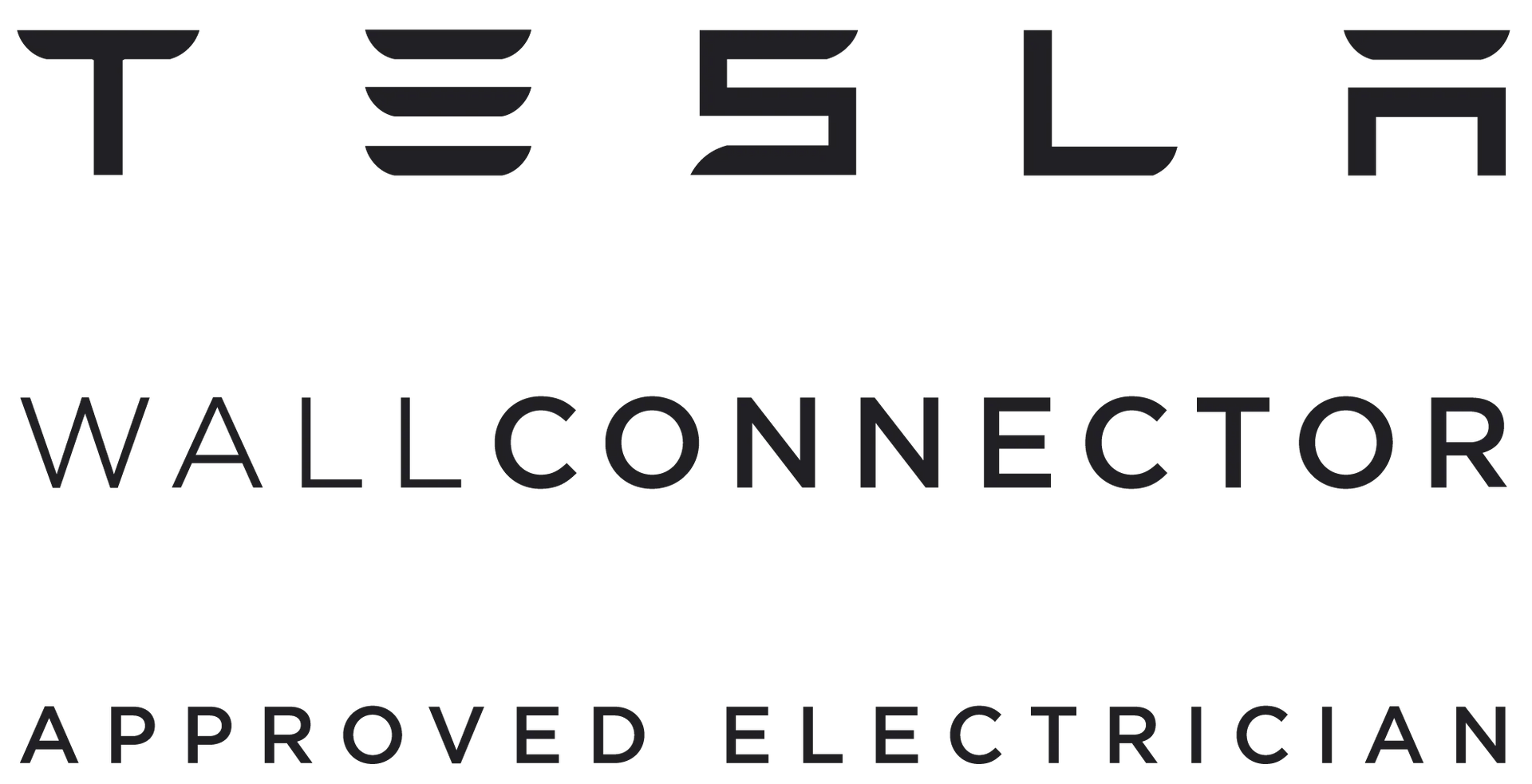 Tesla Wall Connector approved electrician logo on a white background