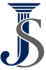 Blue-and-gray stylized JS monogram with a classical column design