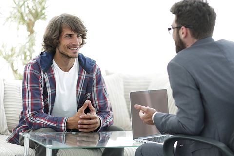 office worker talking to the man