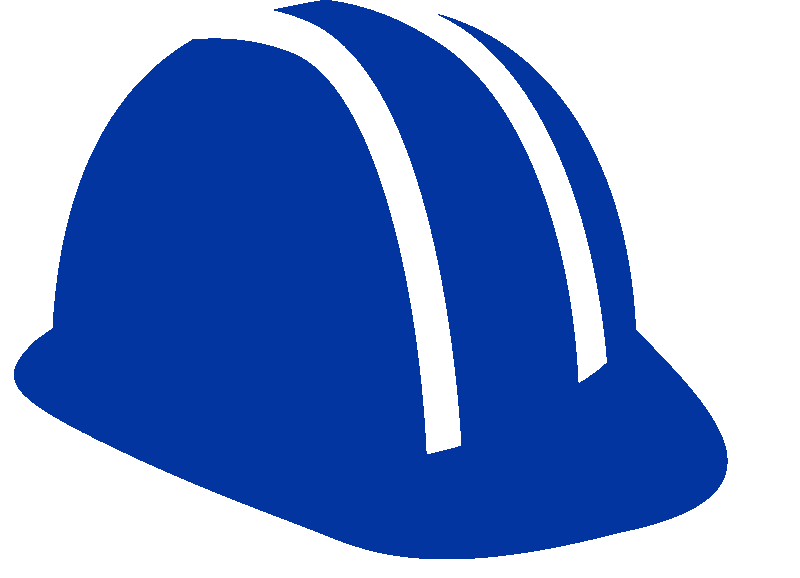 A blue hard hat with two white stripes on it