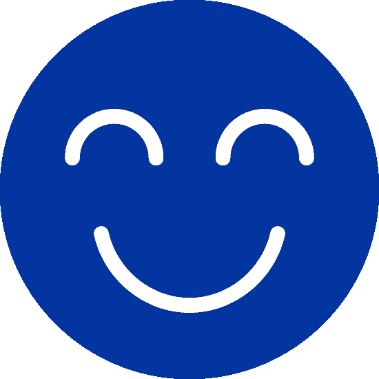 A blue smiley face with its eyes closed and a smile on it.