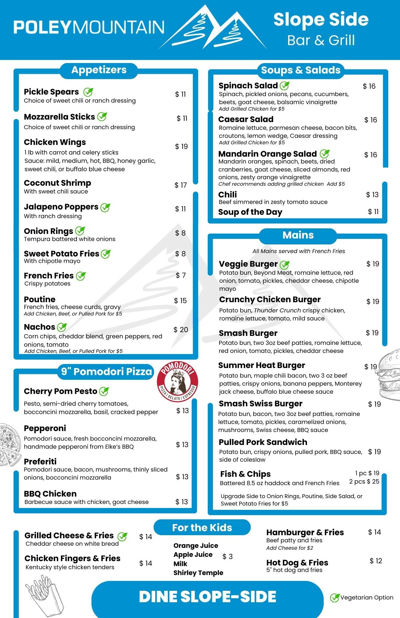 Slope Side Bar & Grill Menu