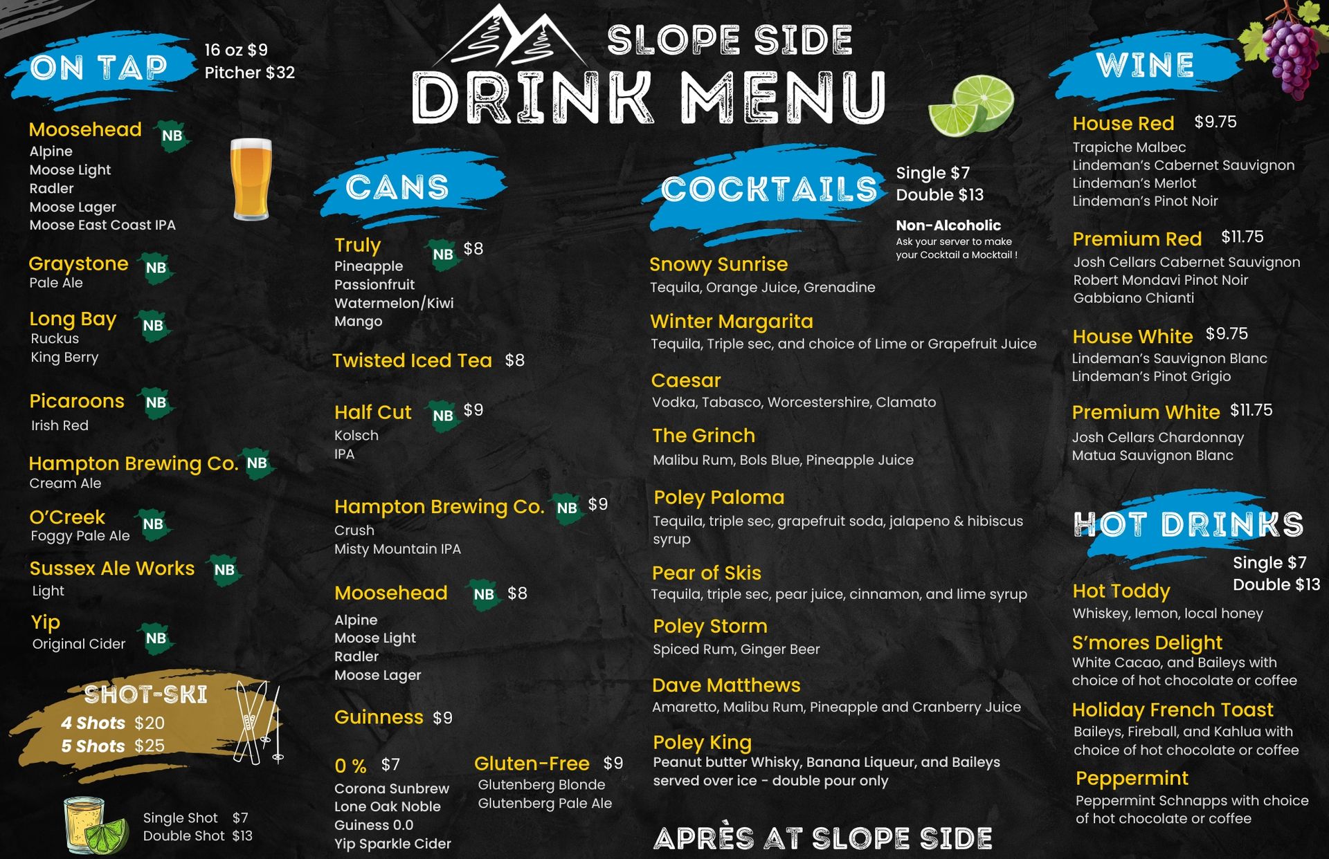 Slope Side Bar & Restaurant Menu