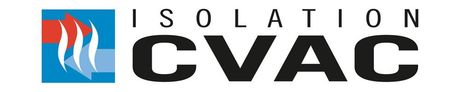 Logo pour Isolation CVAC comportant un graphisme bleu et rouge et un texte noir.