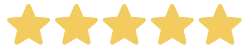Five yellow stars are lined up in a row on a white background.