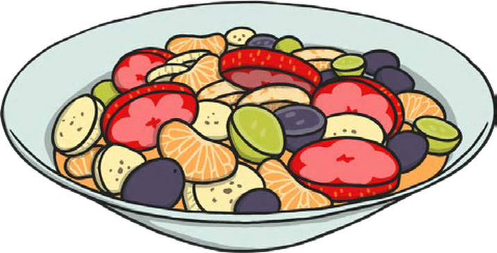 A cartoon drawing of a bowl of fruit salad.