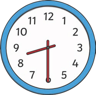 A blue and white clock with a red cross on it