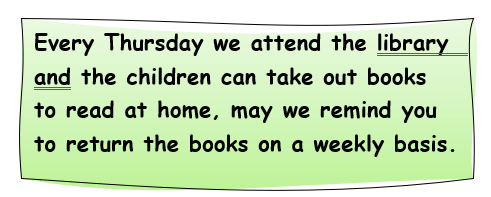 Every thursday we attend the library and the children can take out books to read at home.