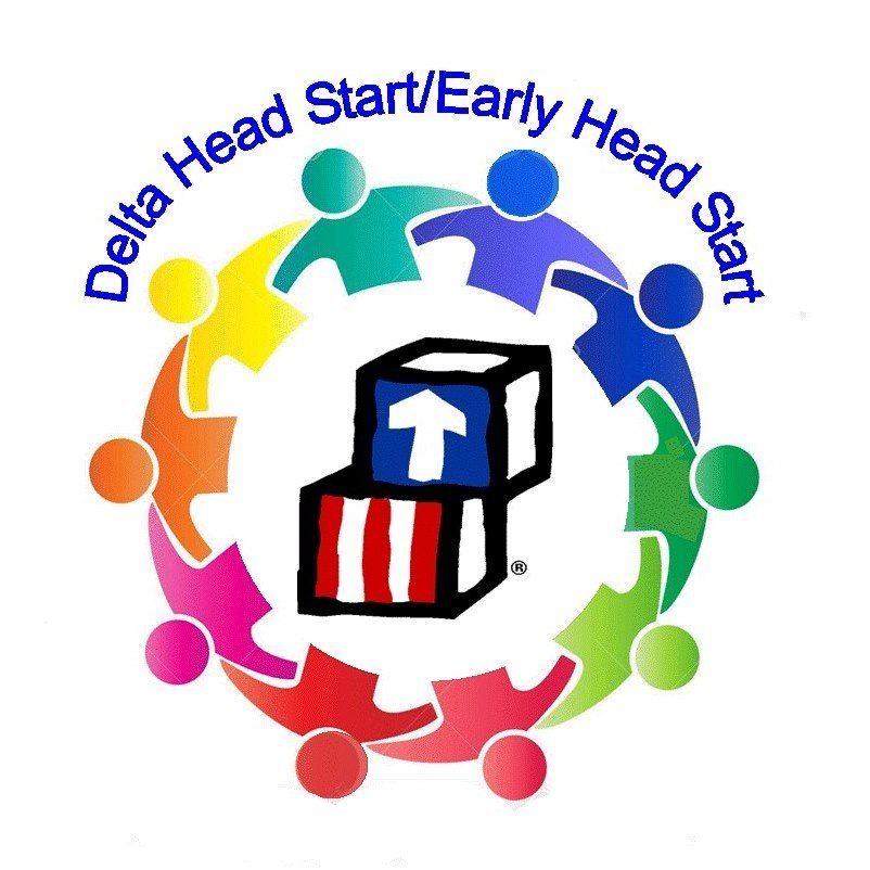 Delta Head Start/Early Head Start logo with multicolored circle of people around a cube child icon