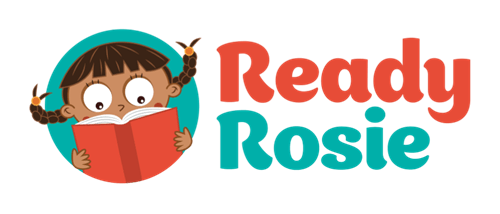 Ready Rosie logo with a cartoon child reading a red book in a teal circle, red and teal text.