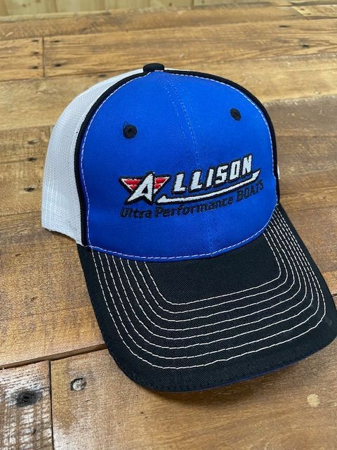 Hat w/blue front/black bill w/white mesh back