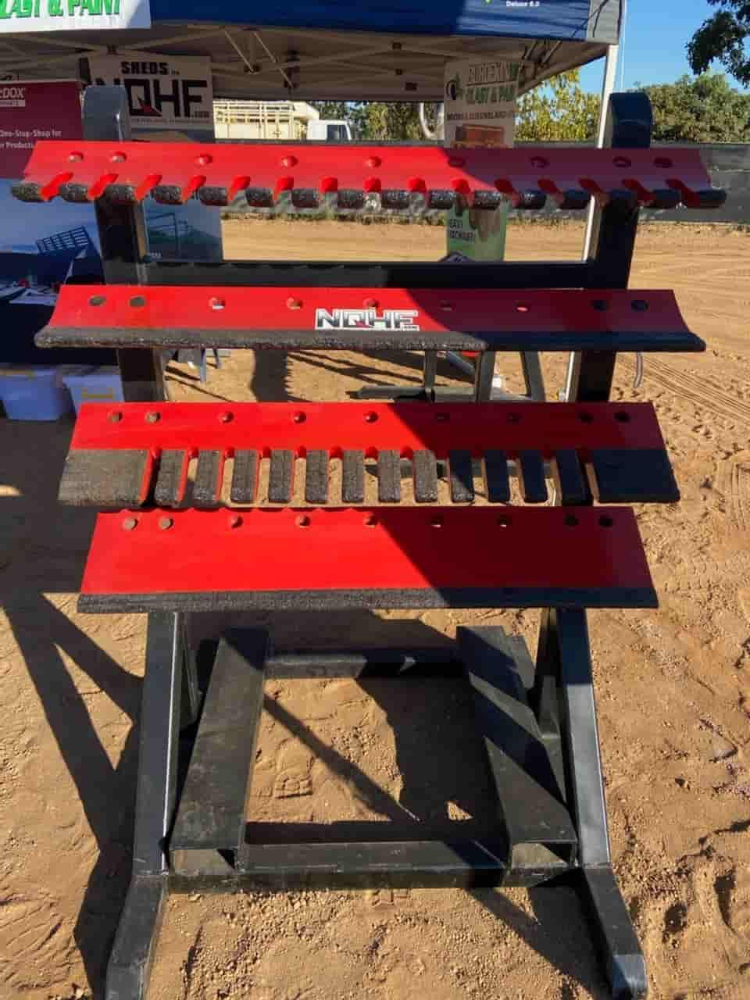 Red and Black Metal Tool Rack With Multiple Shelves — North Queensland Hard Facing (NQHF) In Fredericksfield, QLD