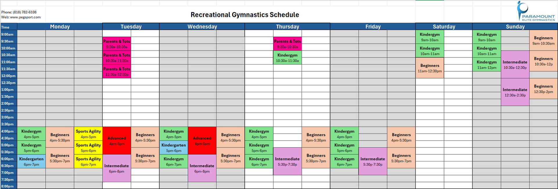 Recreational Schedule