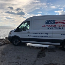Ryan F.'s U.S. Water Heating Solutions truck alongside Lake Michigan in Milwaukee, Wisconsin