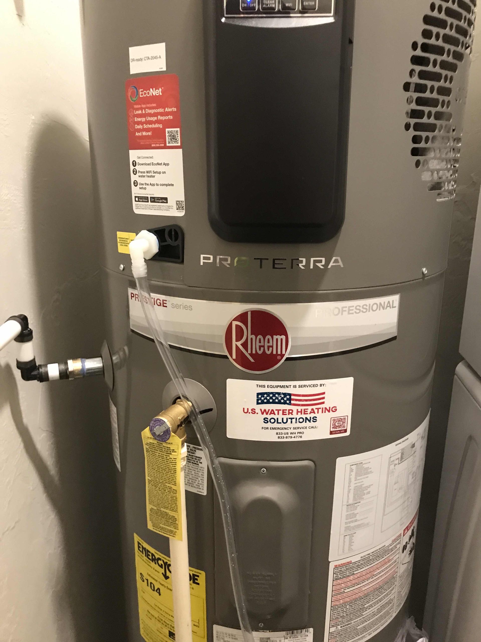 After warranty replacement of Rheem heat pump water heater model PROPH40T2RH375-S0 at an apartment in Green Bay, Wisconsin