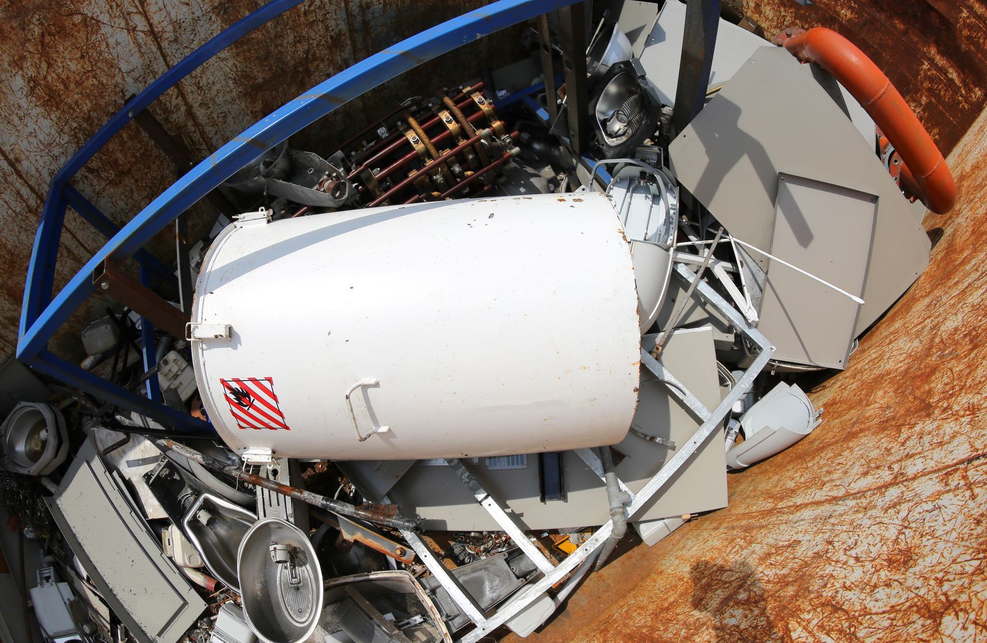water heater in recycling bin
