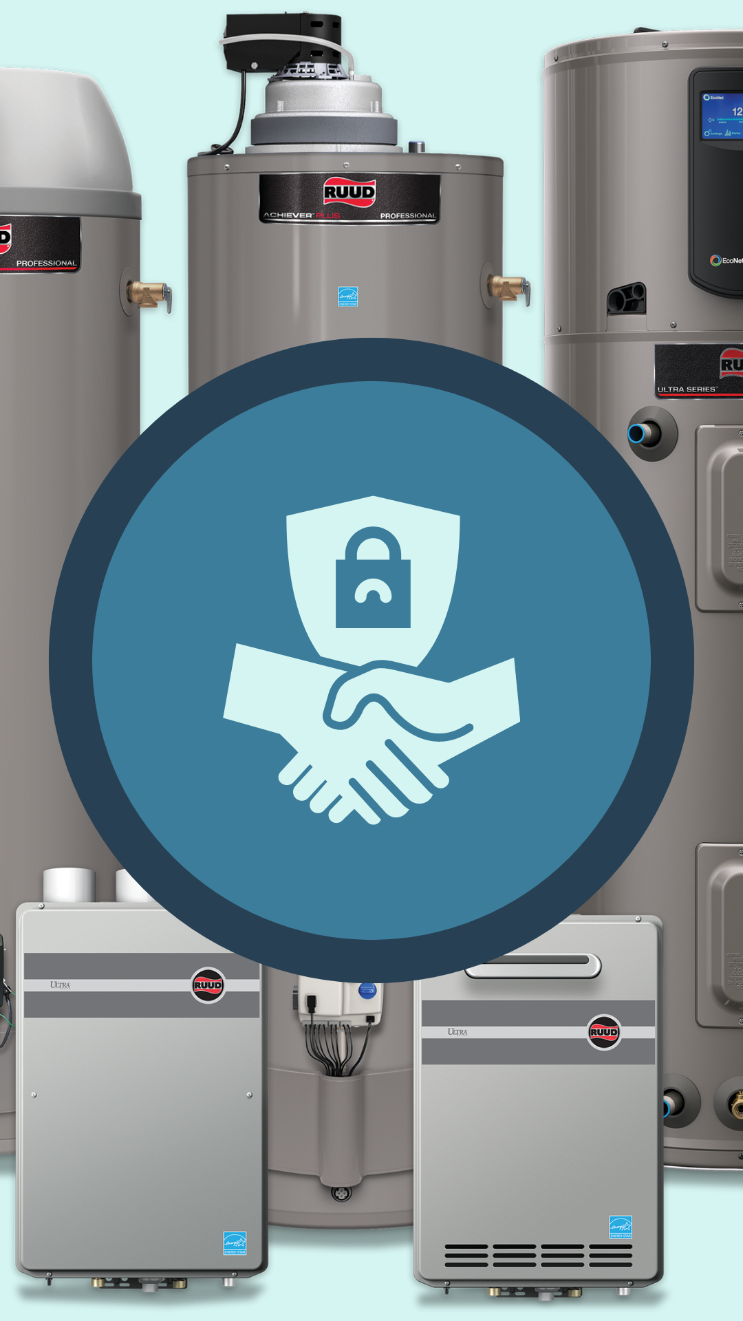 Water Heater with handshake warranty icon
