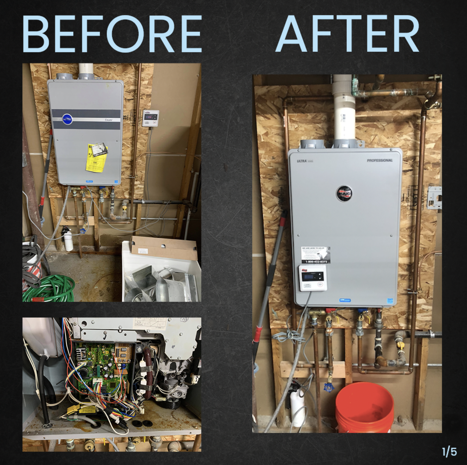 Ruud Tankless Water Heater Installation - Before and After