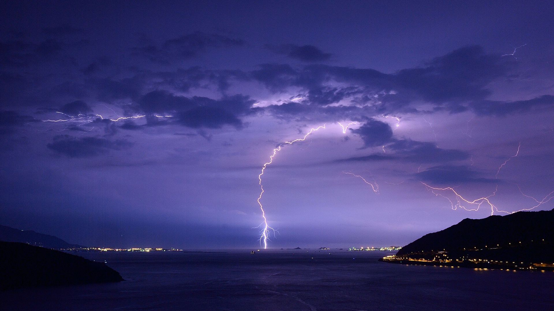 Thunderstorm with lightning strike