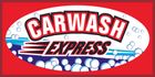 Car Wash Express logo in red, white, and blue with bubbly soap design
