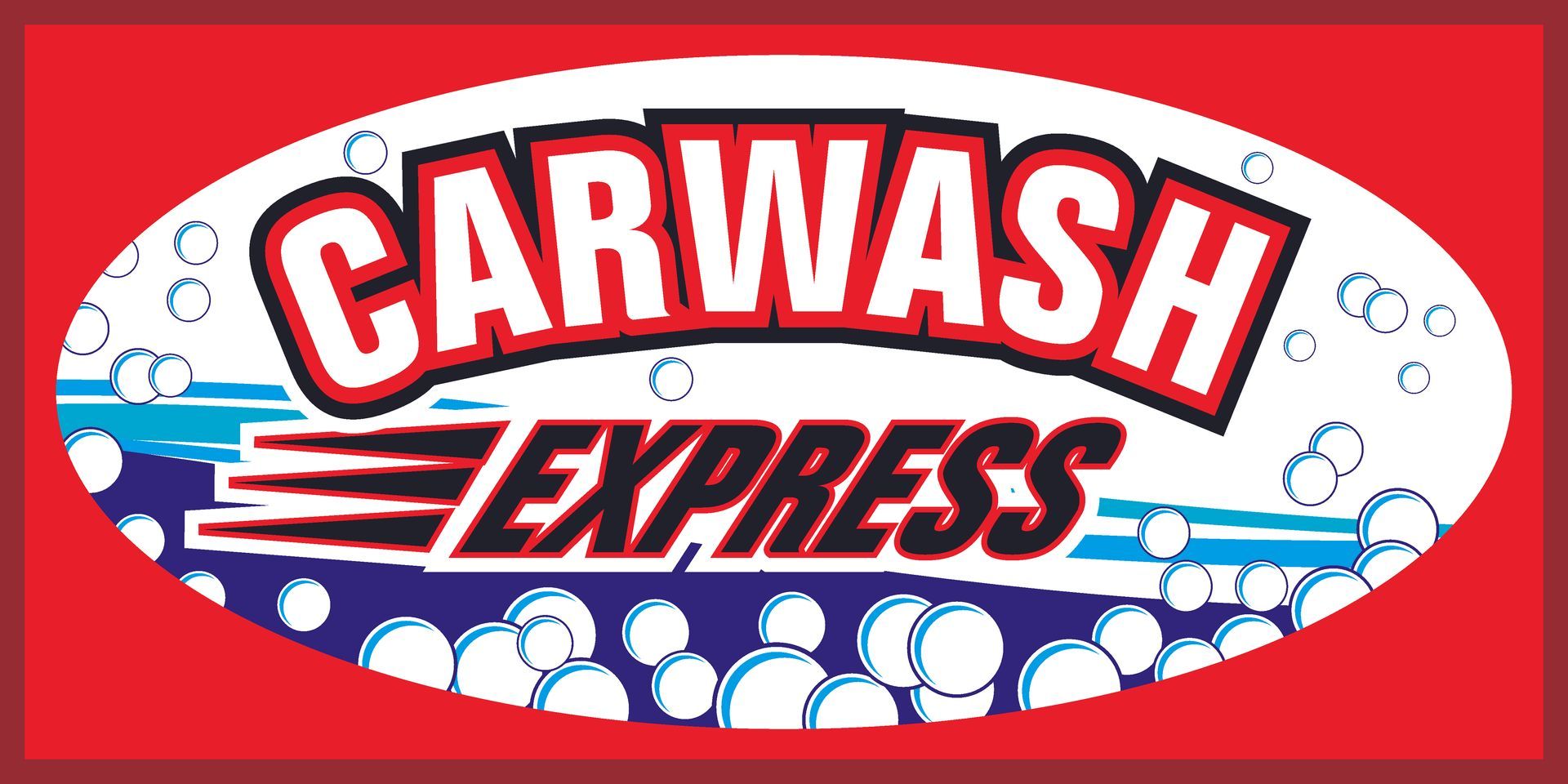 Car Wash Express logo in red, white, and blue with bubbly soap design