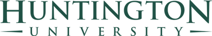 The logo for huntington university is shown on a white background.