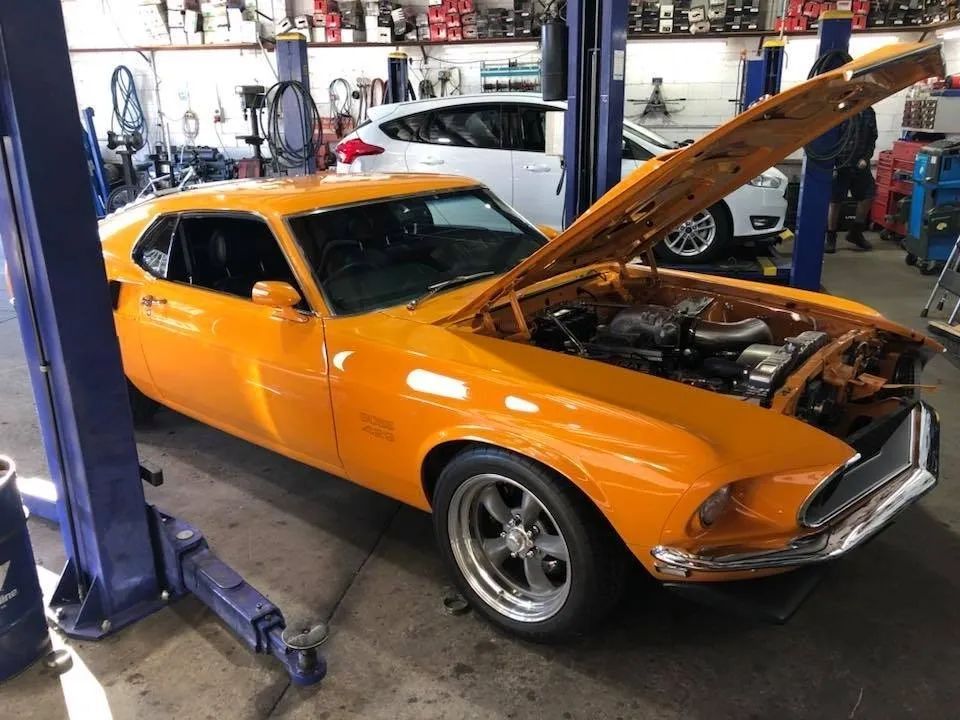 Classic Mustang in Workshop —Mechanic in Cessnock
