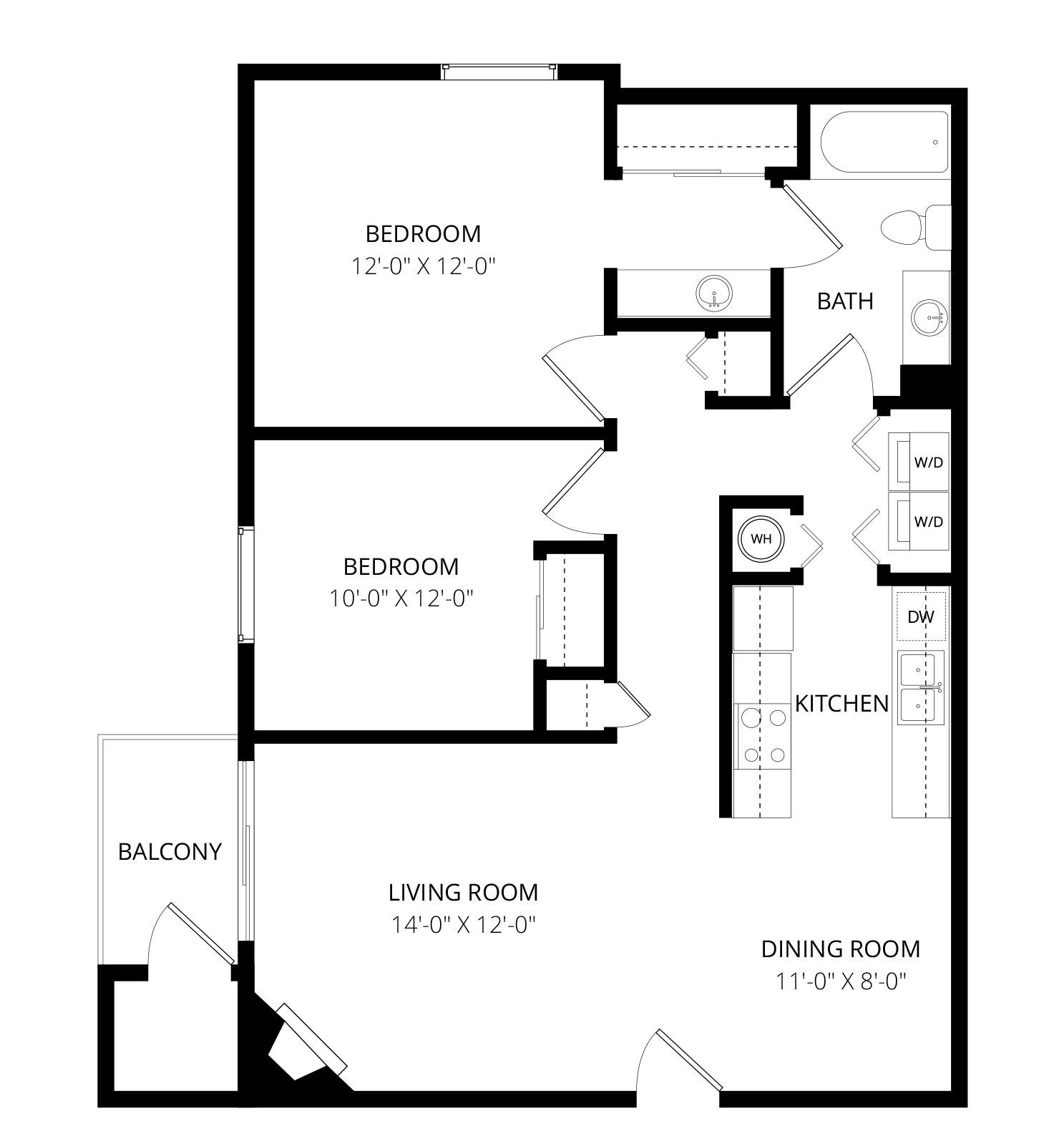 Glenbrook two bedroom one bath floorplan