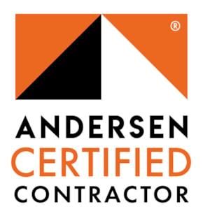 Andersen Certified Contractor logo in orange, black, and white