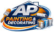 Blue paint brush covering a white house, indicating painting services.
