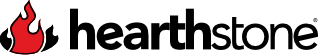 Hearthstone logo, a red flame icon with black text.