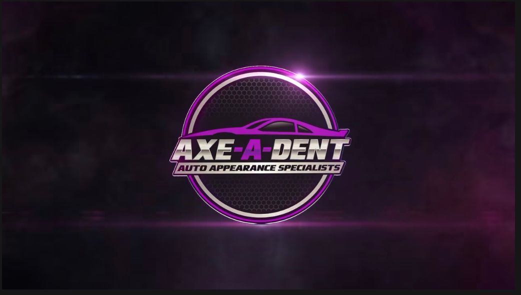 Axe-A-Dent logo: purple circle with a car silhouette, and text