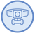 Blue icon of a pet collar and bone-shaped tag inside a circle.
