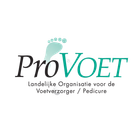 Het ProVoet-logo met turquoise voetstippen en Nederlandse tekst staat voor voetverzorgingsorganisatie en podoloog/pedicure.