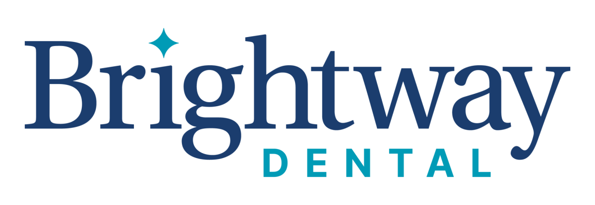The logo for brightway dental is blue and white.