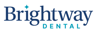 The logo for brightway dental is blue and white.