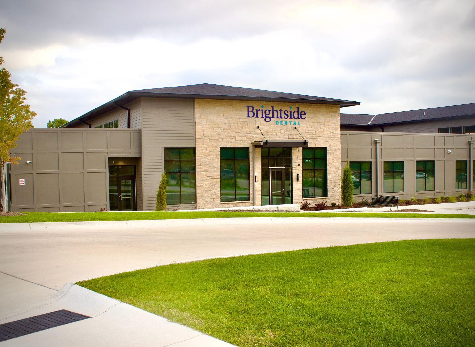 A large building with the word brightside on it