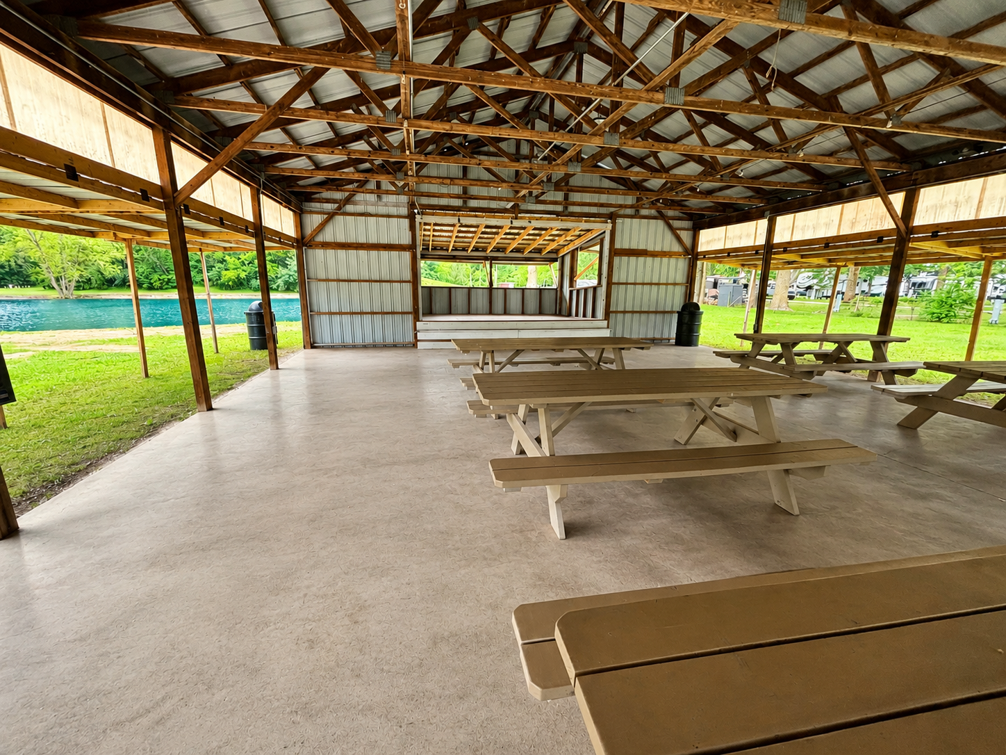Interior of the large pavilion showing space to put folding tables
