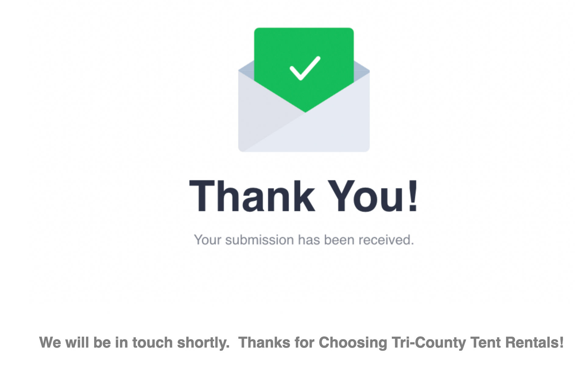 A thank you message with an envelope and a check mark on it.