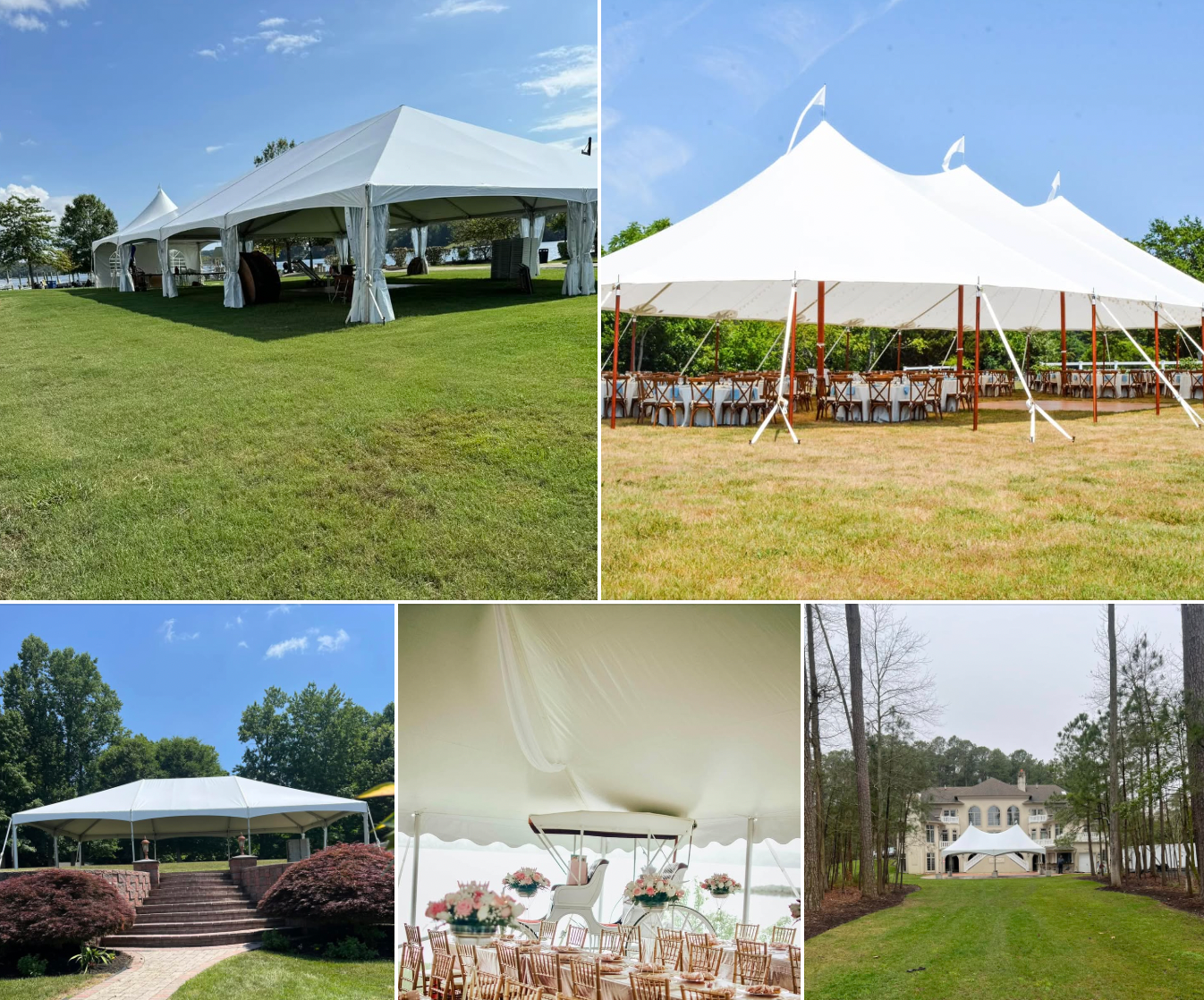 A collage of four pictures of tents in a field in St. Mary's county md