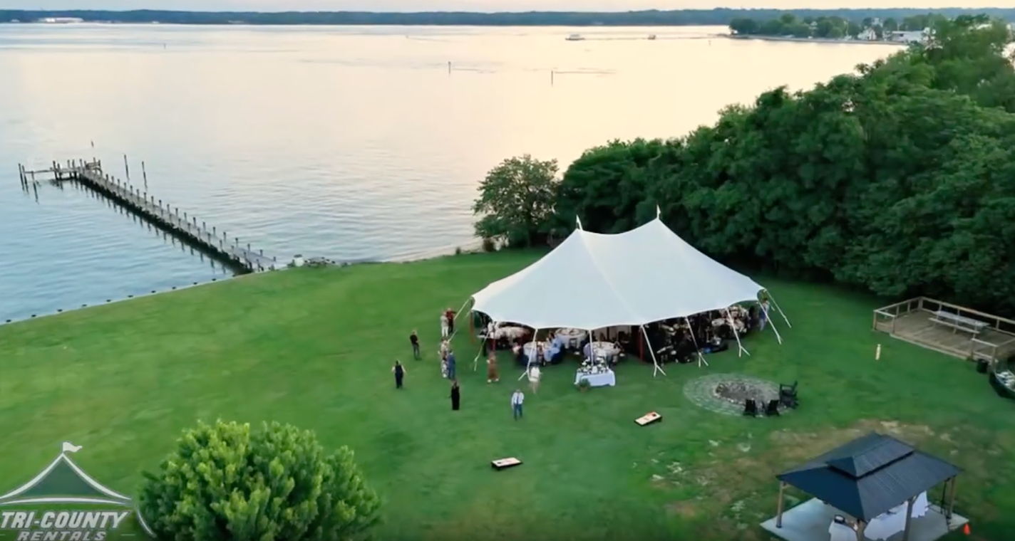 sailcloth tent set up on the Chesapeake Bay