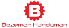 Bozeman Handyman logo with red gear-shaped B icon and red text on white background