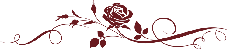 Maroon floral vine with rose and leaves, stretching horizontally on a white background